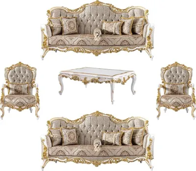 Produktbild von Casa Padrino Luxus Barock Wohnzimmer Set Silber / Beige / Schwarz / Weiß / Gold - 2 Barock Sofas & 2 Barock Sessel & 1 Barock Couchtisch - Luxus Wohnzimmer Möbel im Barockstil - Barock Möbel