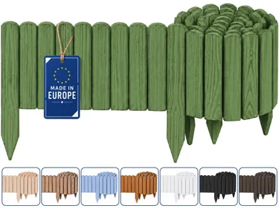 Obrázek produktu pro Woodygift Dřevěná ohraničení záhonů, svinovací plot, zahradní plot, ohraničení trávníku, palisáda – flexibilní svinovací ohraničení pro záhony a trávník, zelené, 20 x 200 cm