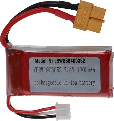 Produktbild von vhbw Akku kompatibel mit XT60 Stecker für Modellbau z.B. Racing Car, Helikopter, Flugzeug (1200mAh, 7,4V, Li-Polymer, 63 x 29 x 20 mm)