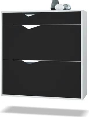 Produktbild von Vladon Schuhschrank Kolmio 85 x 87 x 33 cm,  Germany, Korpus in Weiß matt, Fronten in Schwarz matt | Große Farbauswahl