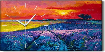 Produktbild von Wandbild Leinwand Bilder mit Uhr 60x30 Kunst Bild Lavendel Wiese Himmel Baum - weiße Hände