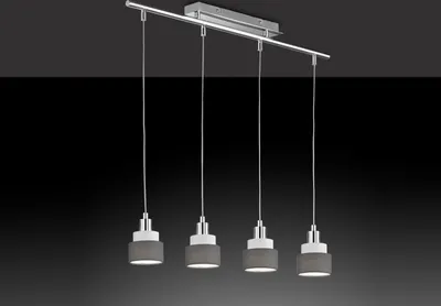Produktbild von Wofi Pendelleuchte NADLES 4-flammig Chorm mit Stoffschirm Grau / Weiß