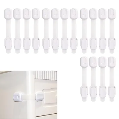 Produktbild von 16pcs Kindersicherung, längenverstellbar, für Schubladen und Schränke, Kunststoff, Weiß, ca. 19 x 3.3 x 1.3 cm, mit 3M Kleber