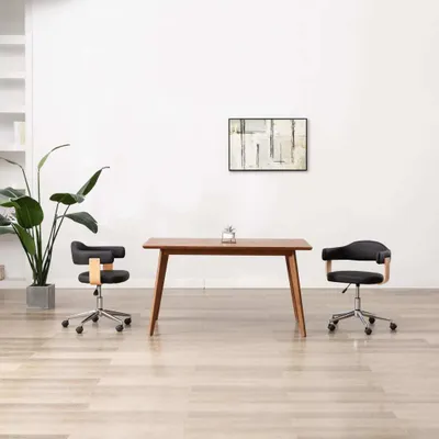 Zdjęcie produktu dla vidaXL Obrotowy fotel biurowy z czarnego drewna giętego i imitacji skóry - Fotel biurowy - Krzesła biurowe - Obrotowy fotel biurowy - Obrotowe krzesła biurowe