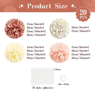 Imagen del producto de Pompones de papel coral rosa, 20 unidades, decoración para fiestas