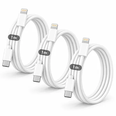 Produktbild von 3x iPhone Lightning Ladekabel 1m – USB-C auf Lightning Ladekabel 20W – Schnellladekabel für iPhone 5 bis 14 Pro Max, iPad, iPod & AirPods