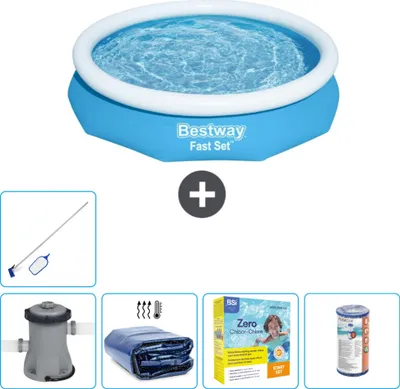 Immagine prodotto di Piscina gonfiabile rotonda Bestway ad ambientazione rapida - 305 x 66 cm - blu - inclusa pompa tenda da sole - pacchetto manutenzione - filtro - kit di pulizia