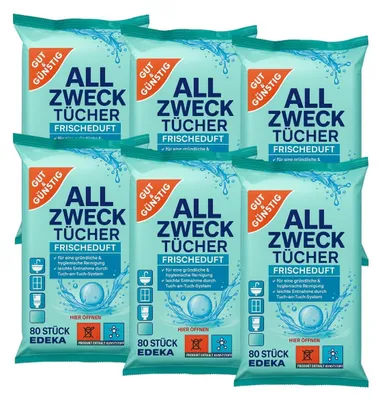 Produktbild von Gut & Günstig Allzwecktücher Frischeduft | 80 Tücher pro Packung (6er Pack)