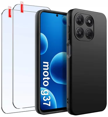 Produktbild von Hülle für Motorola Moto G37, mattschwarz, aus Silikon, Slim, 2 Stück, 9H-Glas