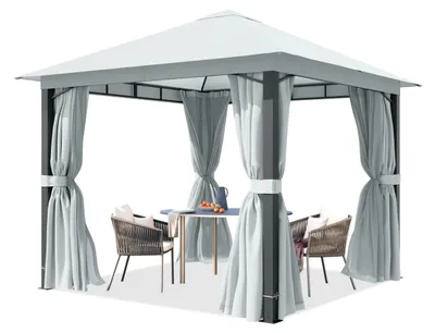 Produktbild von TOOLPORT Gartenpavillon 3x3 m ca. 220g/m² Dachplane Pavillon mit 4 Seitenteilen und 4 Moskitonetzen - grau