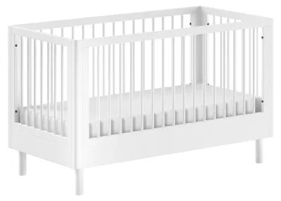 Produktbild von Babybett >Buche massiv< in weiß lackiert - 144,4x88x74 (BxHxT)