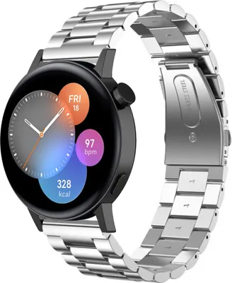 Produktbild von Strap-it Stahlband - Kompatibel mit Huawei Watch GT 3Armband 42mmEdelstahl Huawei watch strap Armband mit butterfly Faltschließe für 20mmArmband Silber