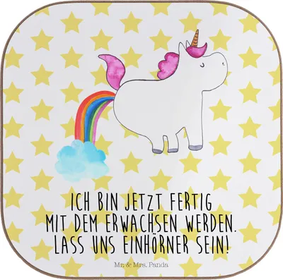 Produktbild von Mr. & Mrs. Panda Getränkeuntersetzer Einhorn Pupsen - Weiß - Geschenk, Tischschoner, Untersetzer für Gläser, Lustig, Spaß, Coaster, Unicorn, Glitzer, gläseruntersetzer
