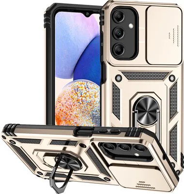 Produktbild von Galaxy A15 Hülle mit Schiebe Kamera Schutz und Ringhalter Ständer Schutzhülle für Samsung Galaxy A15 Gold