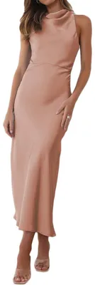 Immagine prodotto di Halfisland Satin, scollo alto, schiena scoperta, senza maniche, abiti midi per donna