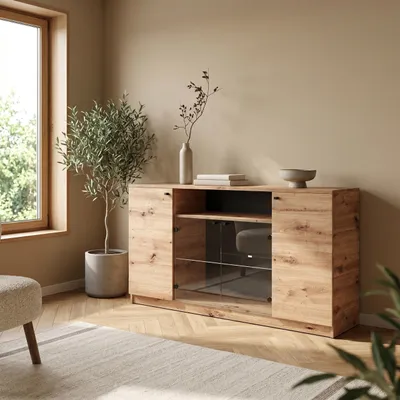 Produktbild von Masseno Kommode NATURIO 160 cm Sideboard mit 4 Türen für Wohnzimmer Schlafzimmer Modern 160x40x87 cm Eiche Artisan