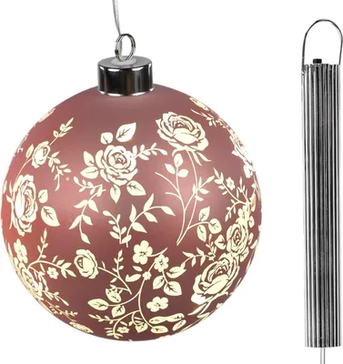 Produktbild von formano  LED Deko Kugel hängend 10cm Glaskugel mit Timer und Rosen-Dekor