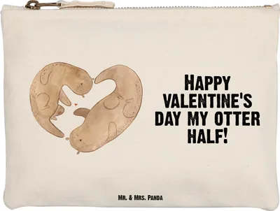 Produktbild von Mr. & Mrs. Panda Mäppchen Otter Valentine Größe M - Weiß - Geschenk, für Frauen, Freundin, Partner, Etui, Make-Up Tasche, Hochzeitstag, Federtasche, Kosmetiktasche