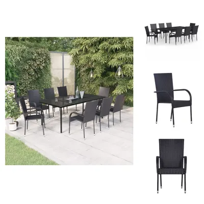 Produktbild von vidaXL 9-tlg. Garten-Essgruppe Schwarz -  Gartenmöbel-Sets