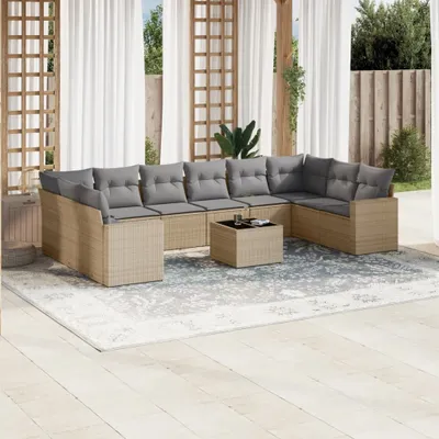 Produktbild von 11-tlg. Garten-Sofagarnitur mit Kissen Beige Poly Rattan 3219469