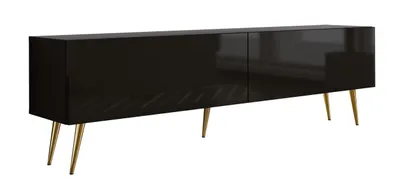 Produktbild von TV-SCHRANK : Mattschwarz / Glänzend Schwarz, Goldene Beine, 170 x 52 x 32 cm