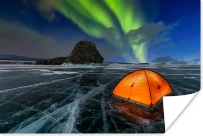 Produktbild von MuchoWow® Poster Nordlichter - Zelt - Eis - Skandinavien 90x60 cm - Schlafzimmer