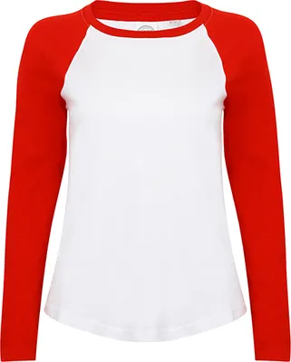 Produktbild von SF Women SK271 | Damen Long Sleeved Baseball T-Shirt - Farbe: White/Red - Größe: XS