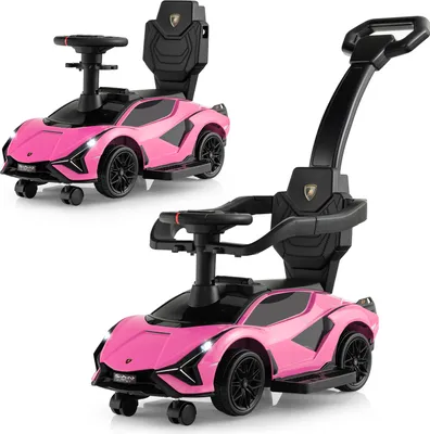 Image de COSTWAY Véhicule Lamborghini 3 en 1 sous licence avec garde-corps amovibles, poignée de poussée, musique, phares, espace de rangement caché Rose