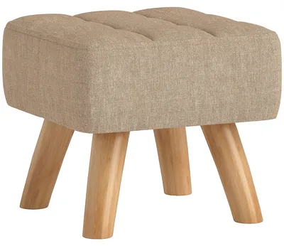 Produktbild von Fußhocker mit Polsterung, Leinenoptik, Holzbeine, bis 110 kg belastbar, Braun
