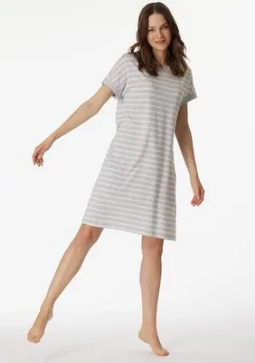 Immagine prodotto di SCHIESSER Camicia da notte da donna 95 cm - Abbigliamento da notte, maniche corte, cotone, motivo grigio/bianco L