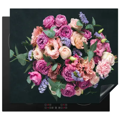 Produktbild von KitchenYeah© Herdabdeckplatte Blumen - Pastell - Rosa , 59x52cm, Küche Deko, Glaskeramikkochfeld Herdabdeckung, Abdeckplatte fùr Kochfeld