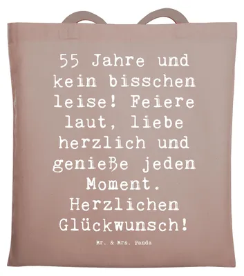 Produktbild von Mr. & Mrs. Panda Uni Tasche Spruch 55. Geburtstag - Braun Pastell - Geschenk, Schultasche, Laptoptasche, feiern, Abenteuer, Alter, Beutel, Happy Birthday, Tote Bag