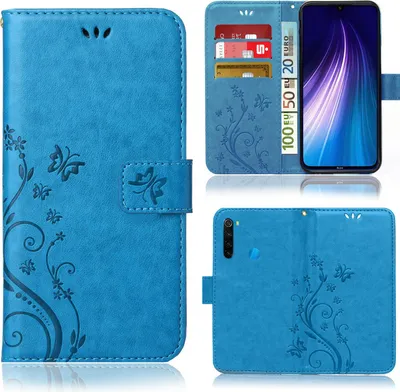 Produktbild von Handy Tasche für Xiaomi Redmi Note 8T Schutz Hülle Handyhülle mit Blumenmuster Klapp Hülle mit Standfunktion und Kartenfächer Blau