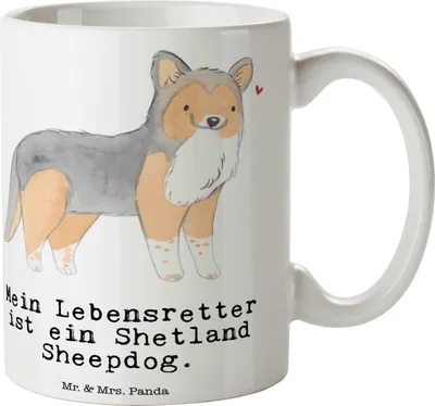 Produktbild von Mr. & Mrs. Panda Pott Shetland Sheepdog Lebensretter - Weiß - Geschenk, haferl, Teepott, Kaffeetasse, Tasse, Kaffeebecher, Teetasse, Sheltie