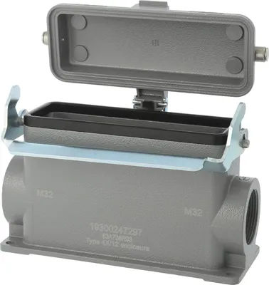 Image de HARTING Han 24B Boîtier de socle haut, 2xM25 sortie de câble latérale, avec 1 étrier longitudinal avec capuchon de protection métallique - 1 pièce