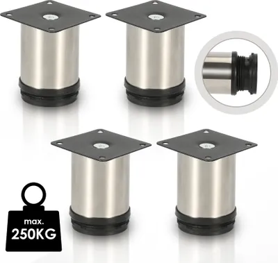 Produktbild von TolleTour 4er Set Möbelfüße Tischbein Set Sofafüße Möbelbeine Bettstützen Sofafüße Schrankfuß Möbelbeine Edelstahl 80mm