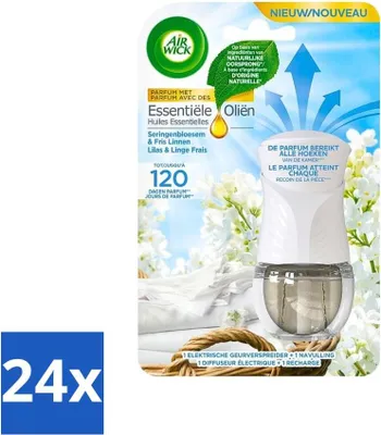 Produktbild von Air Wick Ätherische Öle – Elektrisches Aroma-Diffusor-Starterset – Flieder & Frische Wäsche – 19 ml - Vorteilspack - 24 Stücke