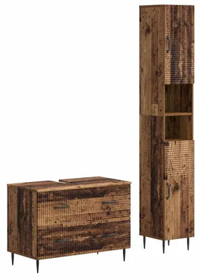 Immagine prodotto di Set di due mobili da bagno in legno, modello HAARLEM, realizzati con legno riciclato e materiale composito