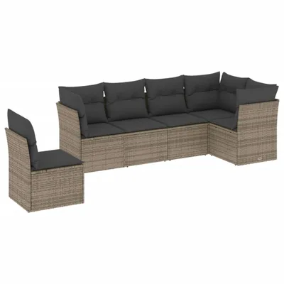 Produktbild von vidaXL 6-tlg. Garten-Sofagarnitur mit Kissen Grau Poly Rattan