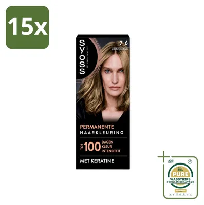 Obrázok produktu pre 15 ks trvalej farby na vlasy Syoss, odtieň 7-6 (stredne blond), s keratínom – balík