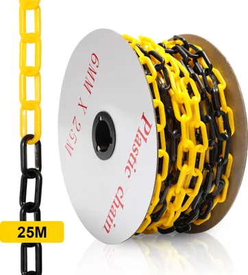 Produktbild von Aopunly Absperrkette Kunststoffkette schwarz gelb 6mm Stärke für Parkplätze und Parkplatzsperren 25m