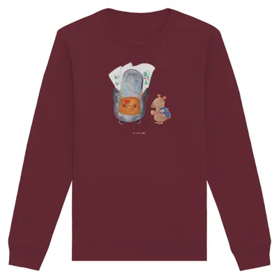 Produktbild von Mr. & Mrs. Panda Baumwoll Pullover Pinguin & Maus Wanderer Größe L - Burgundy - Geschenk, Pinguine, Sweatshirt, Roadtrip, Pulli, Fair Fashion, Wandern, Sweater