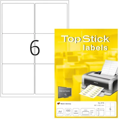 Zdjęcie produktu dla Etykiety uniwersalne TOP STICK 8776, 99,1 x 93,1 mm, białe