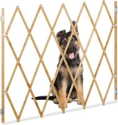 Image de Barrière extensible pour chien, bambou naturel