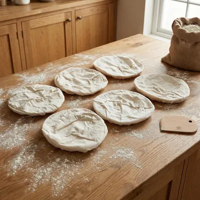 Produktbild von 6er-Set Brot Gärkorb Leineneinsätze, 3 Stück 25 * 8cm Rund + 3 Stück 25 * 15 * 8cm Oval, Brotbacken Leinenstoff