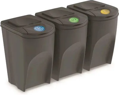 Produktbild von Sortibox Abfalltrennboxen 3x35L Grau, flexibel stapelbar und nebeneinander stellbar