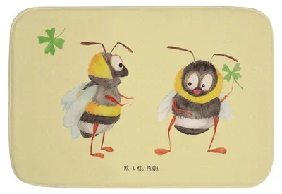Produktbild von Mr. & Mrs. Panda Badvorleger Hummeln Kleeblatt - Gelb Pastell - Geschenk, Badteppich, Spruch Fröhlich, Biene, glücklich Werden, Badezimmerteppich, Badematte, sein, Hummel