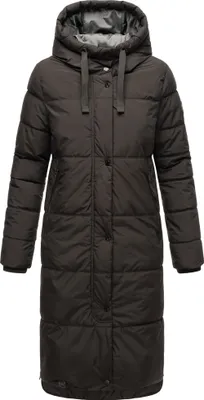 Produktbild von Marikoo Damen Winter Steppjacke Stepp Jacke lang warm Mantel gesteppt Parker Kapuze mit innenliegenden Kordelzug Soranaa Schwarz Gr: 42 - XL