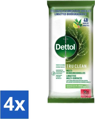 Obrázek produktu pro Dettol Tru Clean čisticí ubrousky eukalyptus & limetka, 48 kusů – výhodné balení – 4 kusy