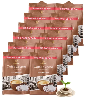 Produktbild von Tchibo Kaffeepads Vorratspack Maxipack, Caffè Crema vollmundig, 432 Stück – 12x 36 Pads (Kaffee, ausgewogen und vollmundig), nachhaltig, geeignet für Senseo Maschinen
